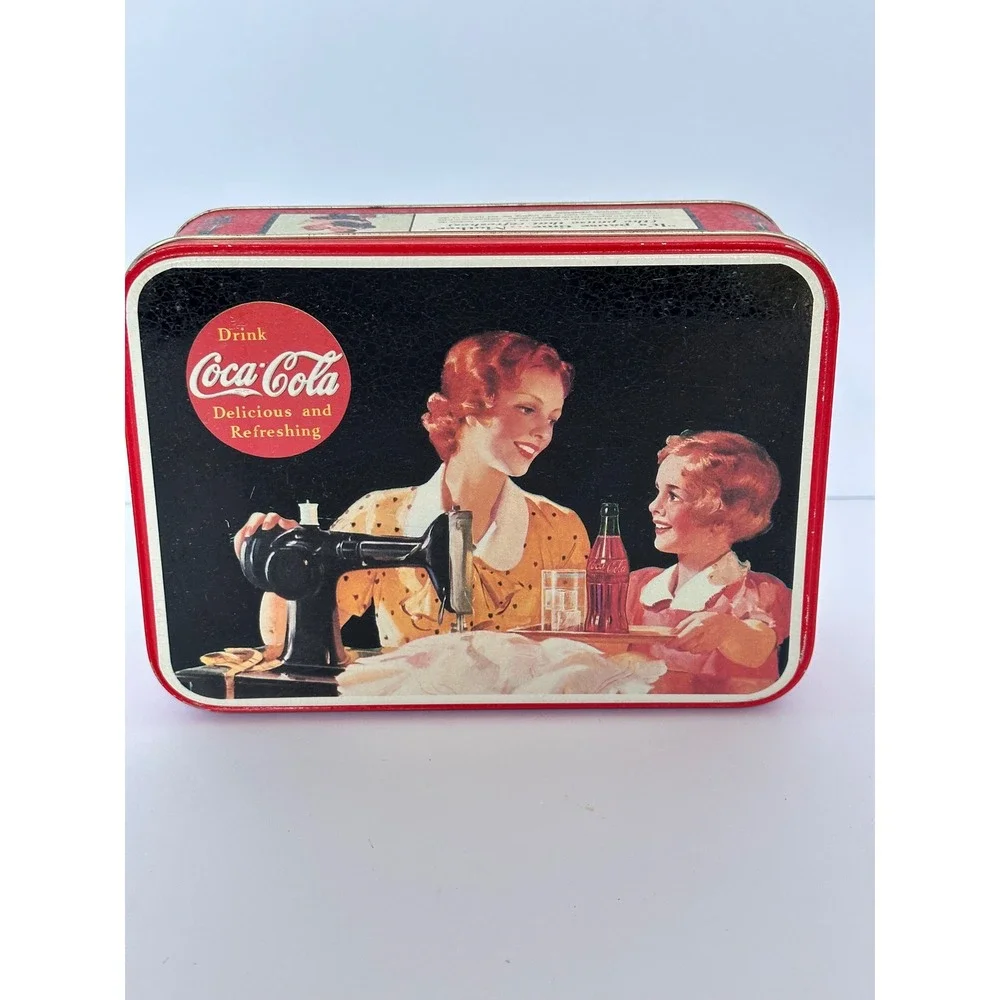 Vintage Coca-Cola Advertising Tin Box, Sewing‎ Mother & Daughter Decor